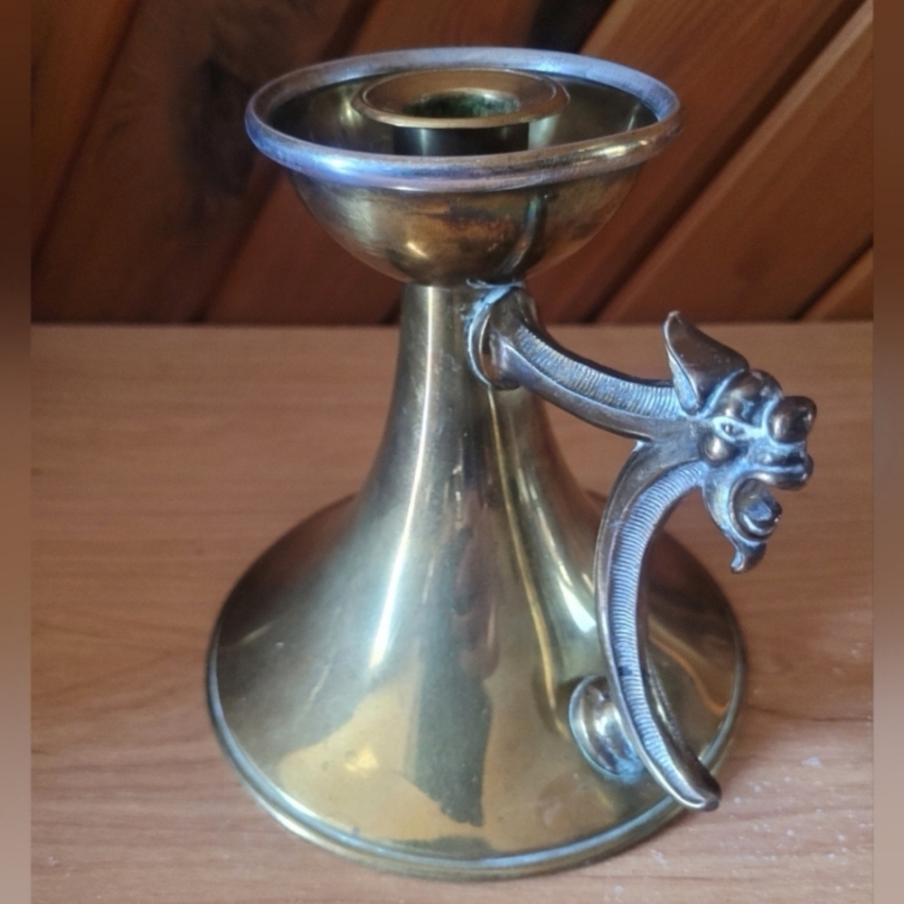 Vintage Brass Candle Holder With Griffin Head